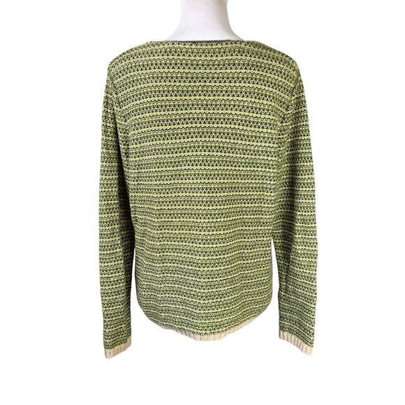 Christopher & Banks Retro Green & Tan Chunky Knit Cotton V-neck Pullover Sweater - Picture 2 of 13